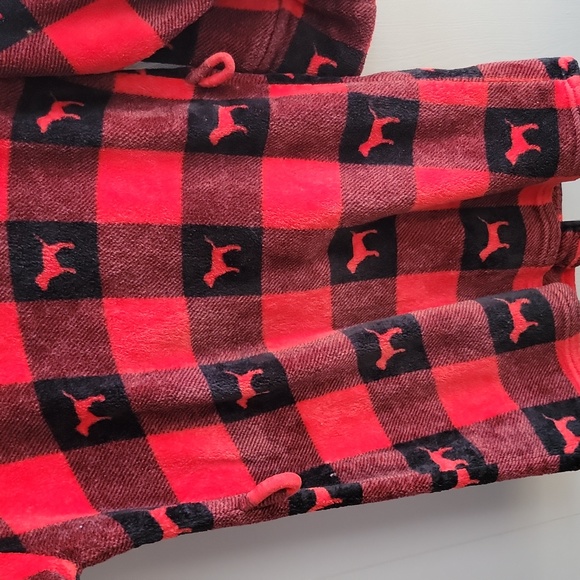 Pink Victoria Secret Red Dog Print Plaid Robe - Picture 3 of 4